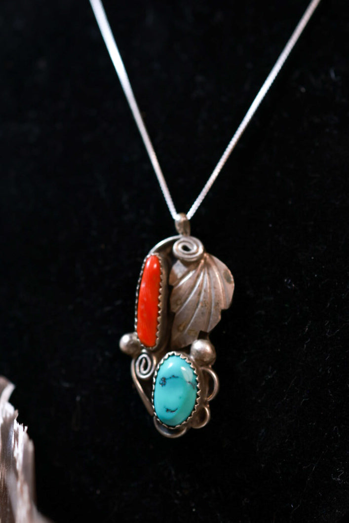 Turquoise & Coral Pendant - Smokin' Blues Turquoise