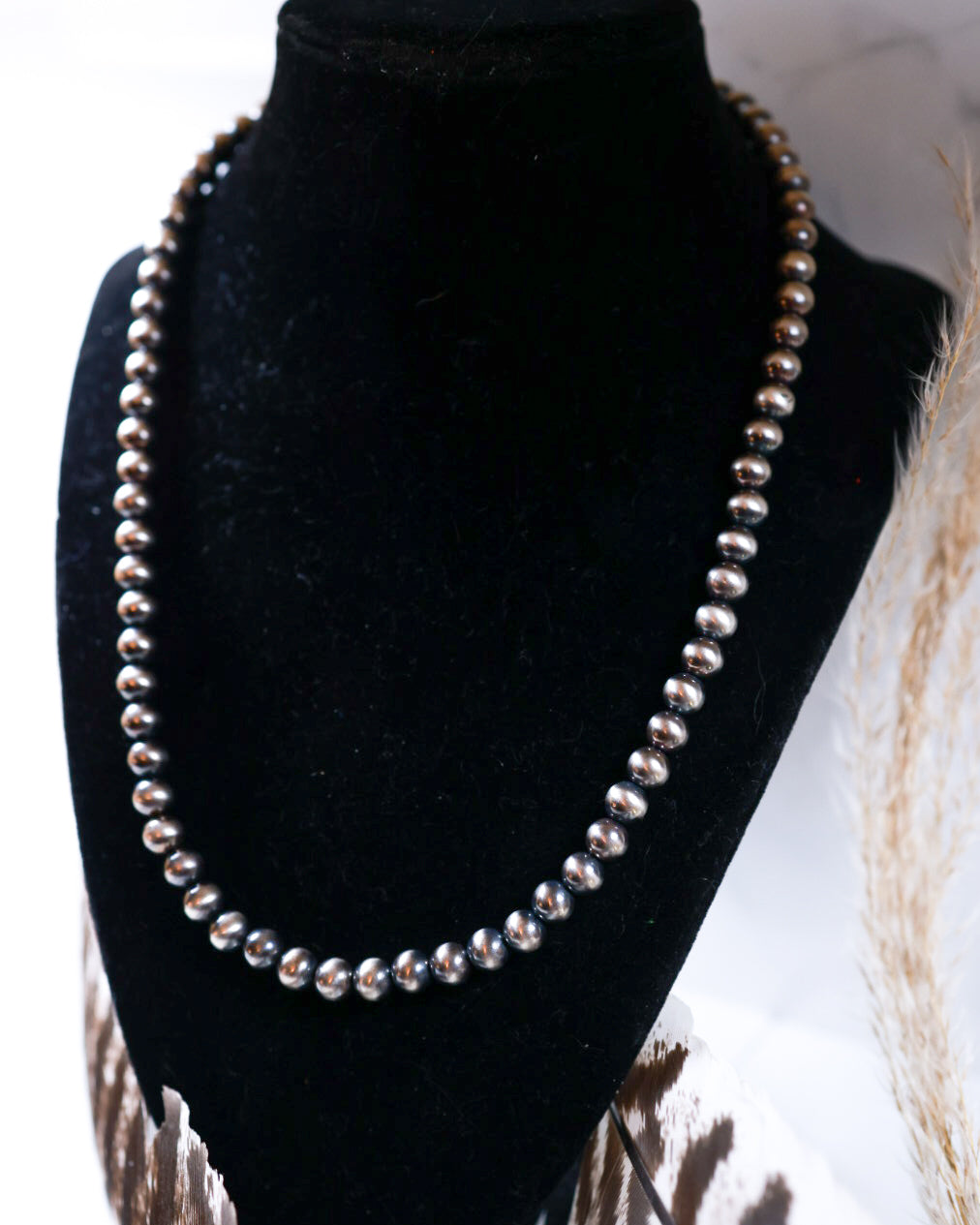 Navajo Pearl Necklace - 7MM 20” - Smokin' Blues Turquoise