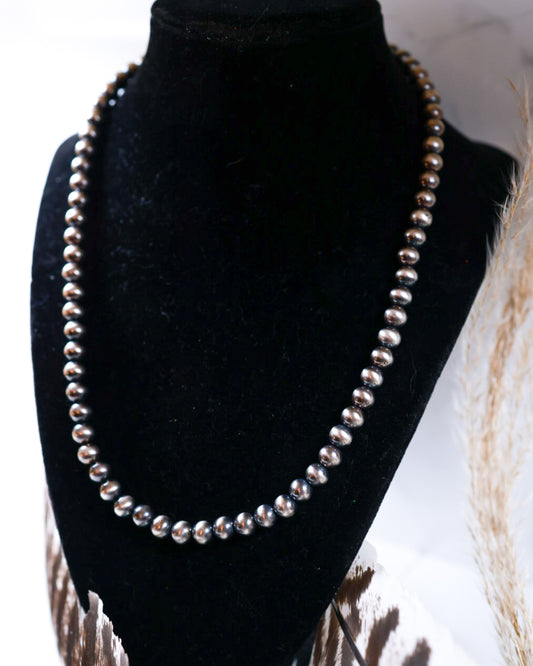 Navajo Pearl Necklace - 7MM 20” - Smokin' Blues Turquoise