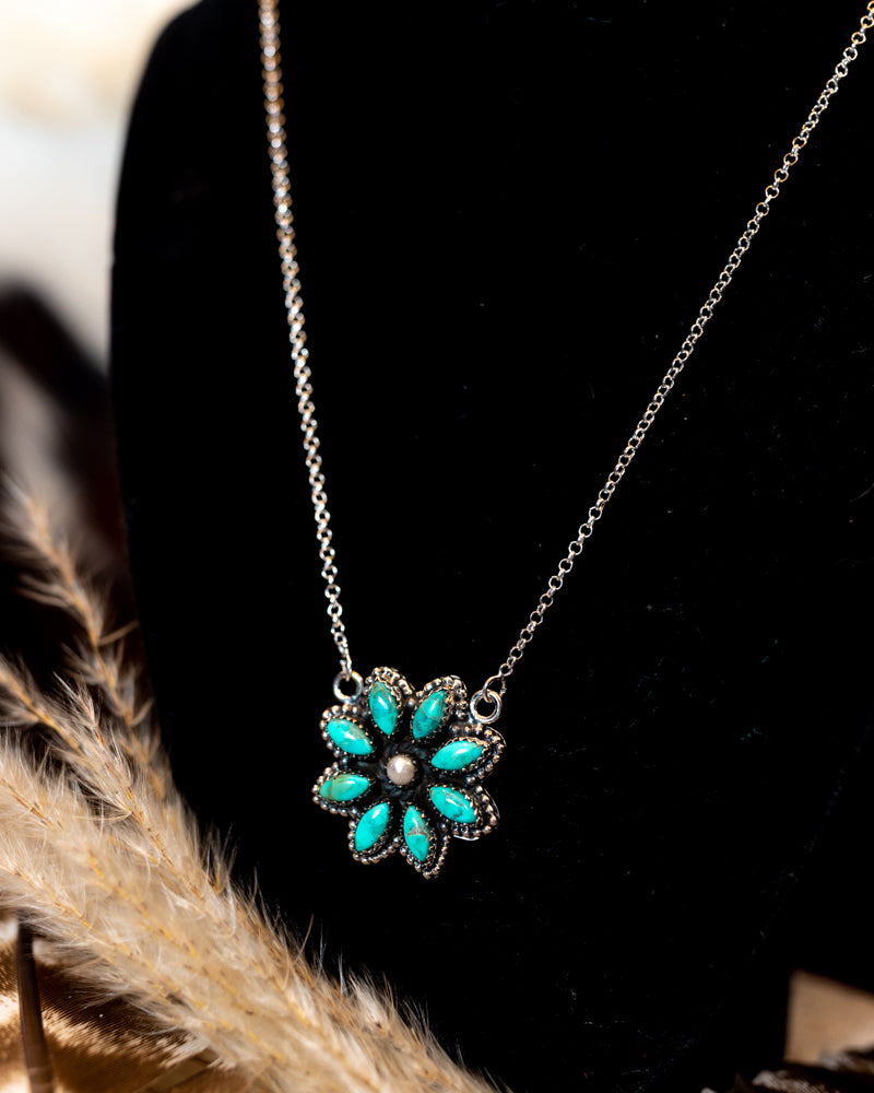Turquoise and Mother of Pearl Necklace - Smokin' Blues Turquoise
