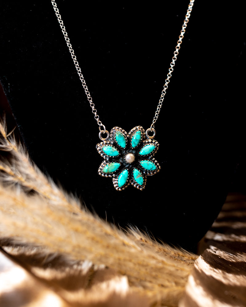 Turquoise and Mother of Pearl Necklace - Smokin' Blues Turquoise