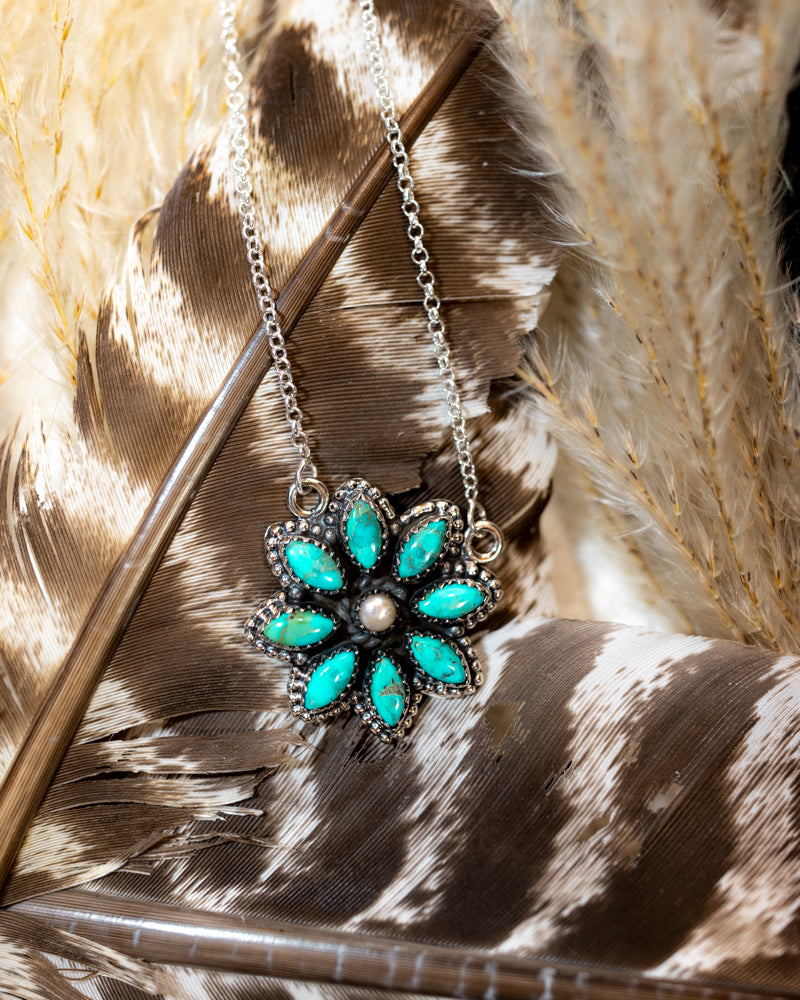 Turquoise and Mother of Pearl Necklace - Smokin' Blues Turquoise