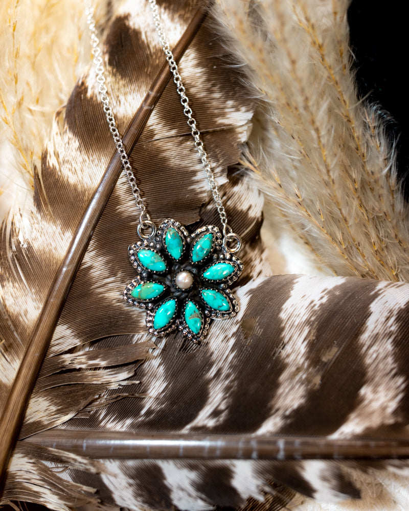 Turquoise and Mother of Pearl Necklace - Smokin' Blues Turquoise