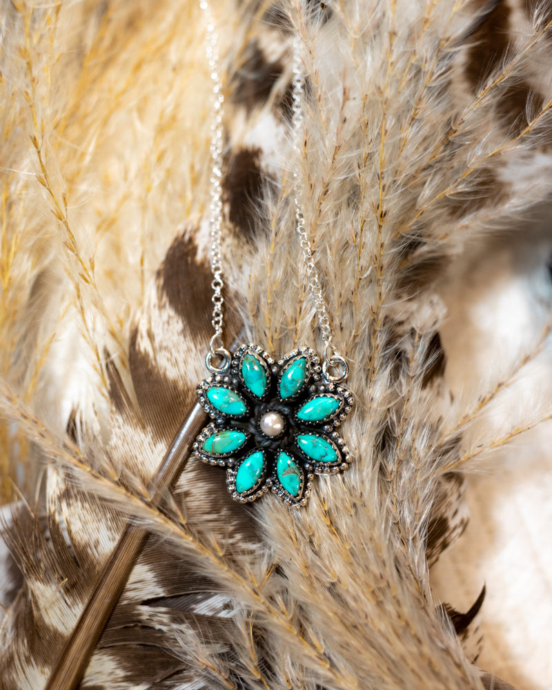 Turquoise and Mother of Pearl Necklace - Smokin' Blues Turquoise