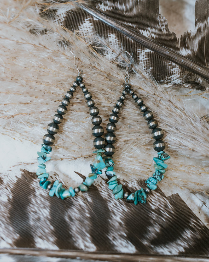 Navajo Pearl Earrings - Smokin' Blues Turquoise