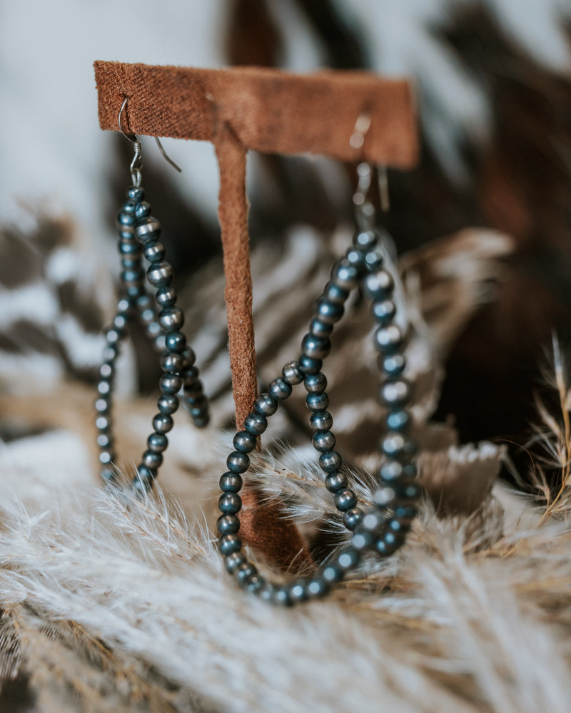 Navajo Pearl Earrings - Smokin' Blues Turquoise