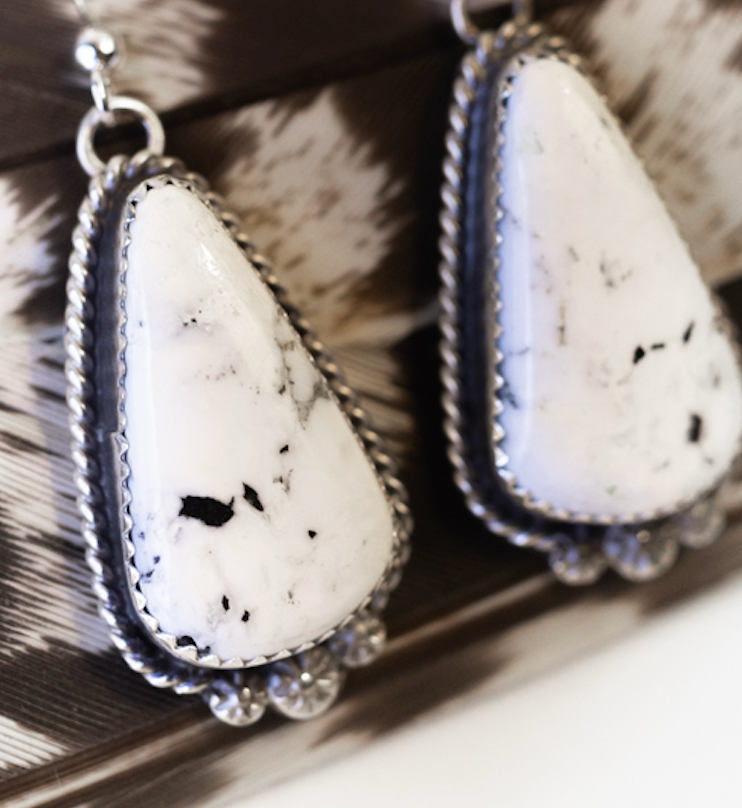 White Buffalo Earrings - Smokin' Blues Turquoise