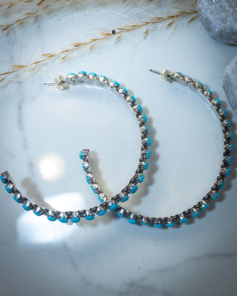 Turquoise Hoop Earrings - Smokin' Blues Turquoise
