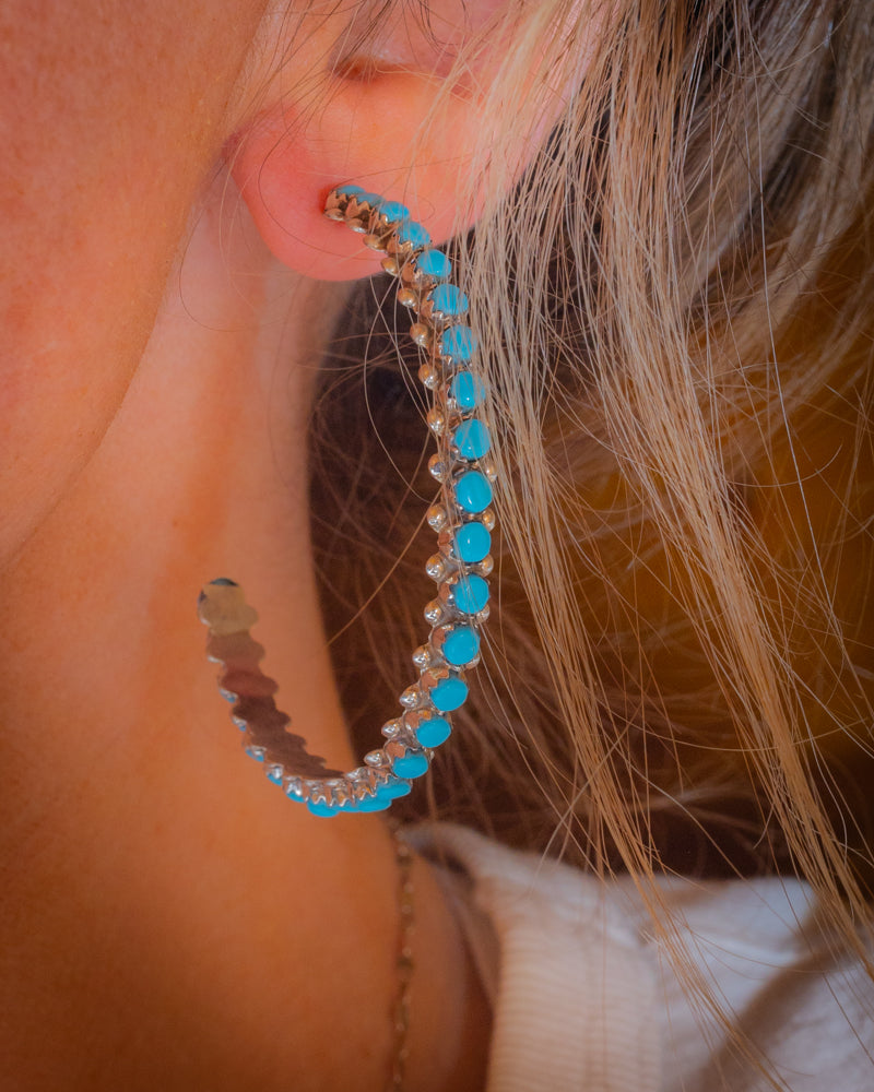Turquoise Hoop Earrings - Smokin' Blues Turquoise