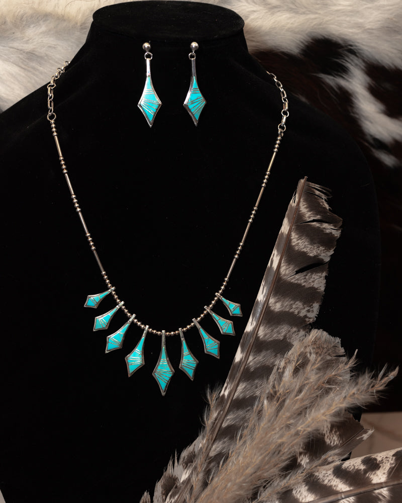 The Pocahontus Turquoise Inlay Necklace Set - Smokin' Blues Turquoise