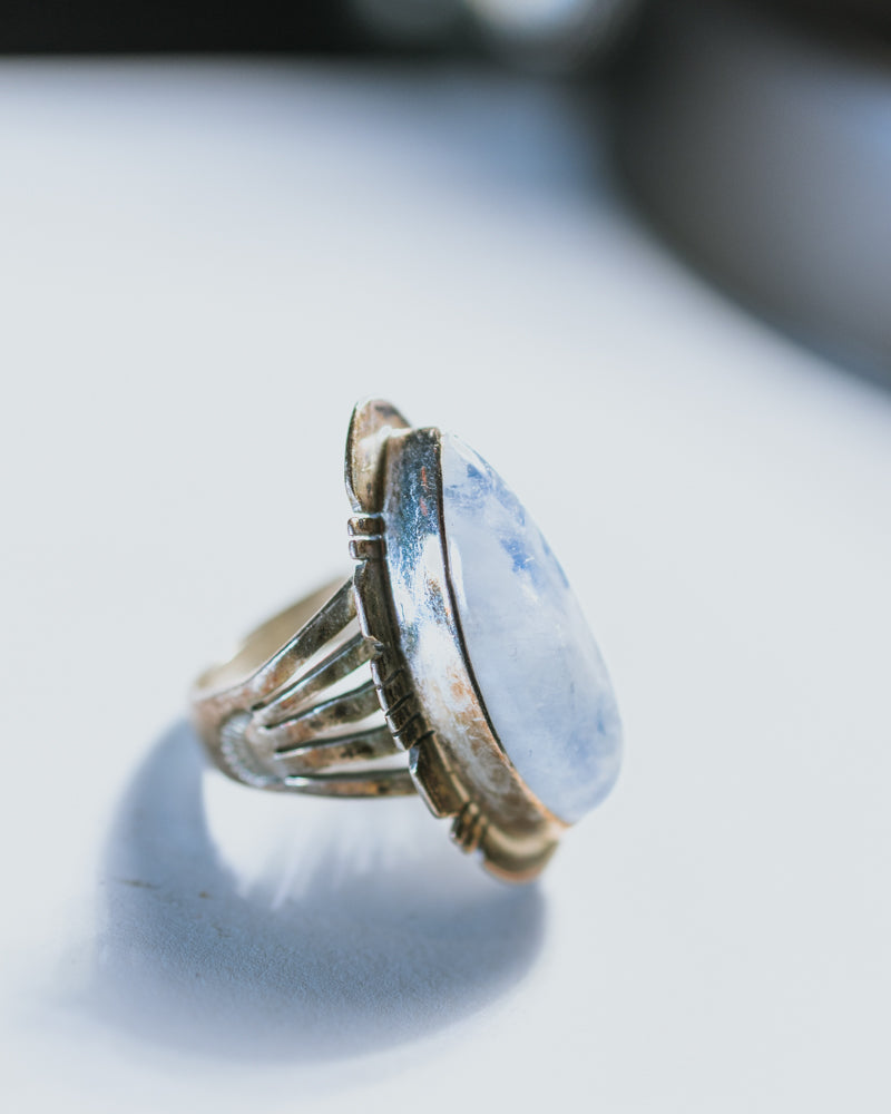 Moon Stone Ring Size 7 - Smokin' Blues Turquoise