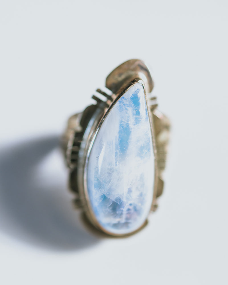 Moon Stone Ring Size 7 - Smokin' Blues Turquoise