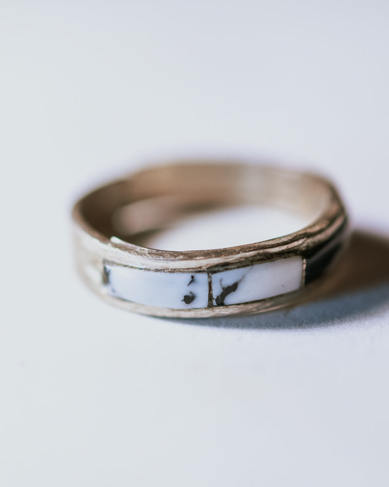 White Buffalo Stacker Ring Size 5.5 - Smokin' Blues Turquoise