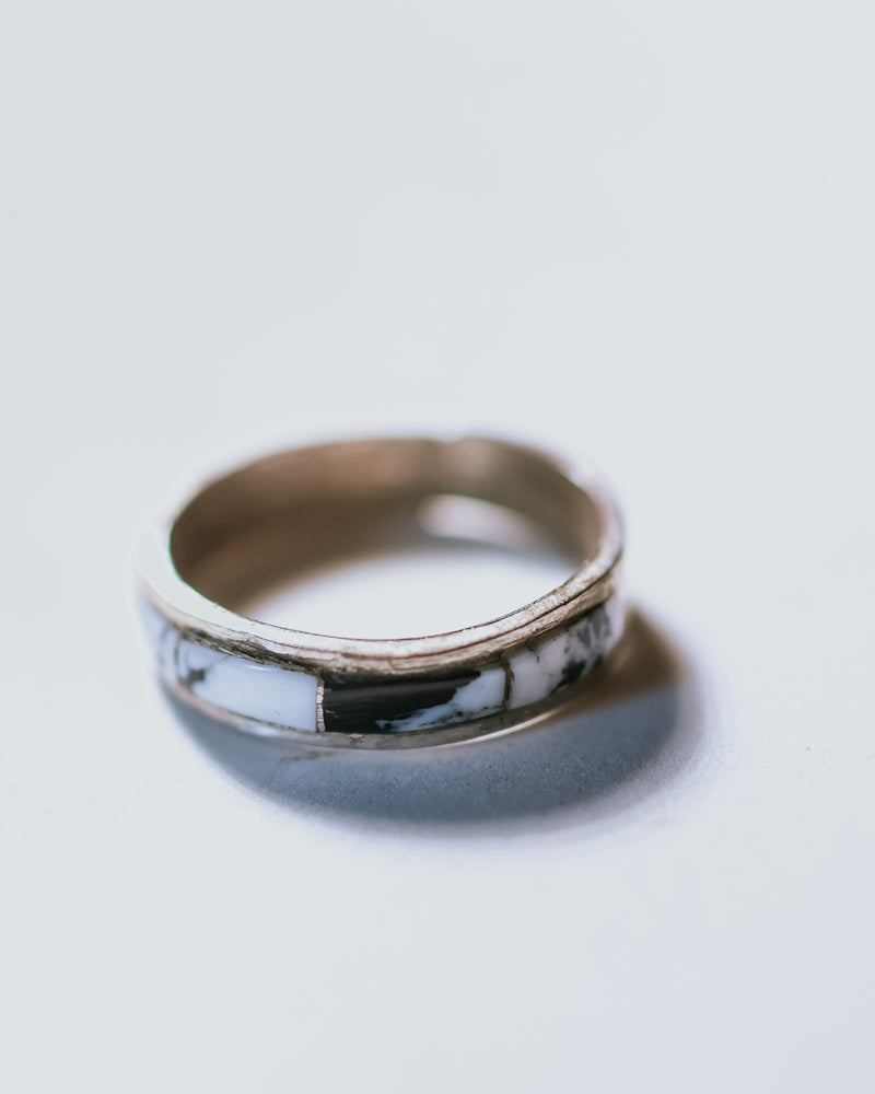White Buffalo Stacker Ring Size 5.5 - Smokin' Blues Turquoise