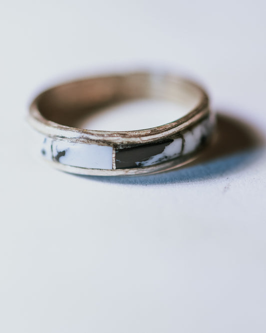 White Buffalo Stacker Ring Size 5.5 - Smokin' Blues Turquoise
