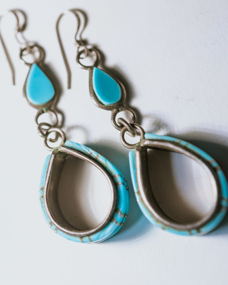 Turquoise Stirrup Earrings - Smokin' Blues Turquoise