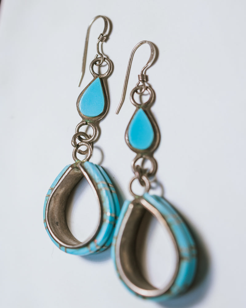 Turquoise Stirrup Earrings - Smokin' Blues Turquoise
