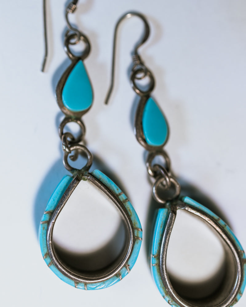 Turquoise Stirrup Earrings - Smokin' Blues Turquoise