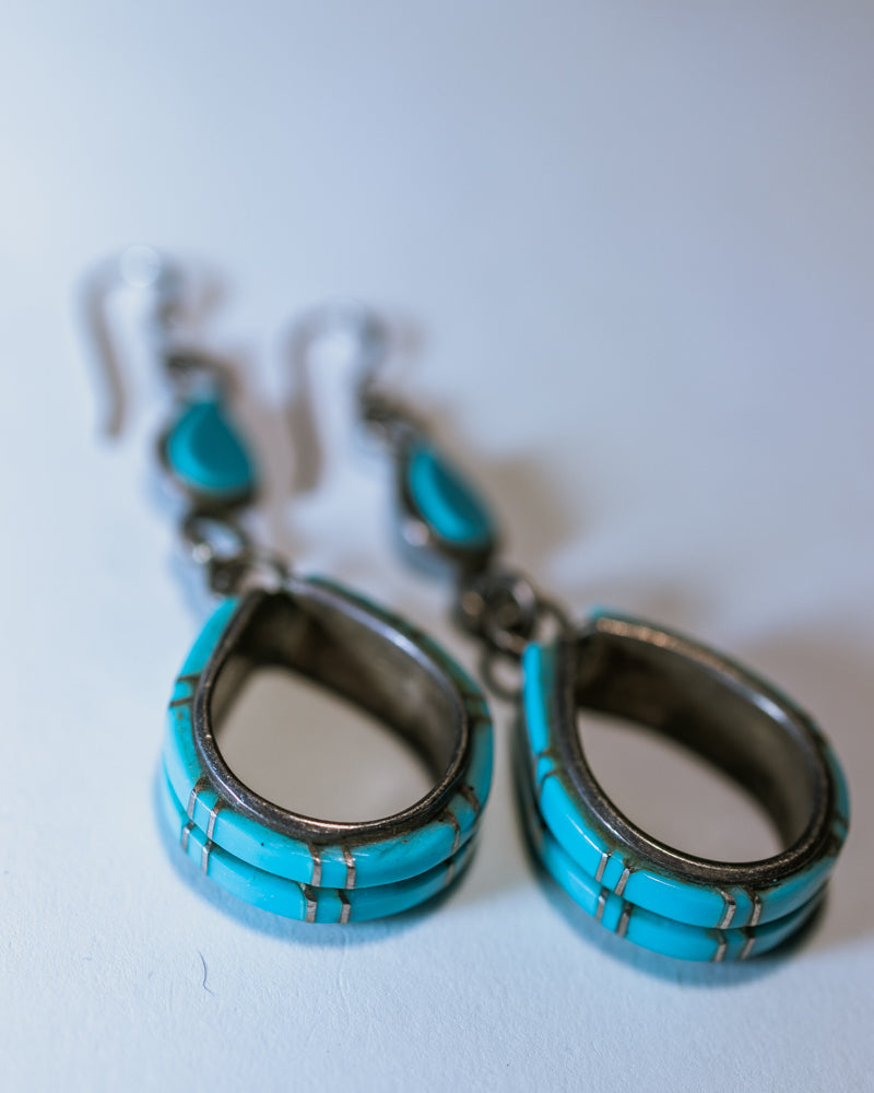 Turquoise Stirrup Earrings - Smokin' Blues Turquoise