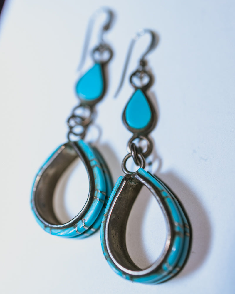 Turquoise Stirrup Earrings - Smokin' Blues Turquoise