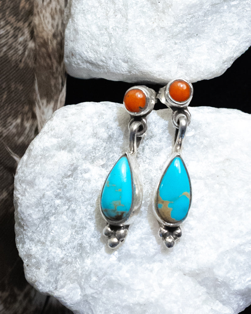 Turquoise & Coral Earrings - Smokin' Blues Turquoise
