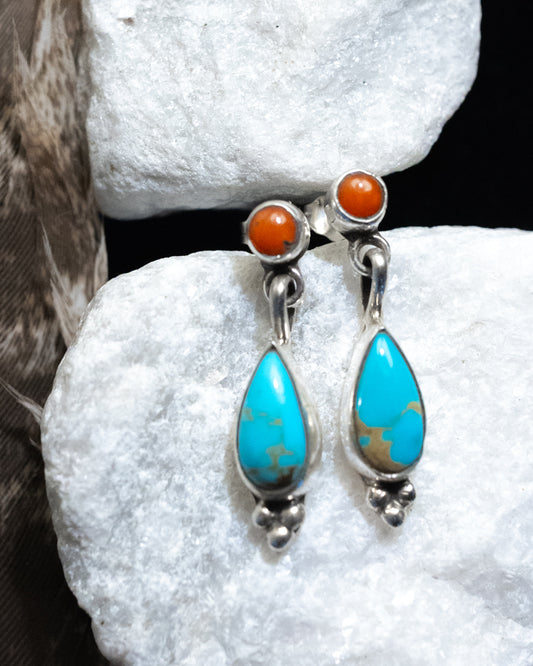 Turquoise & Coral Earrings - Smokin' Blues Turquoise