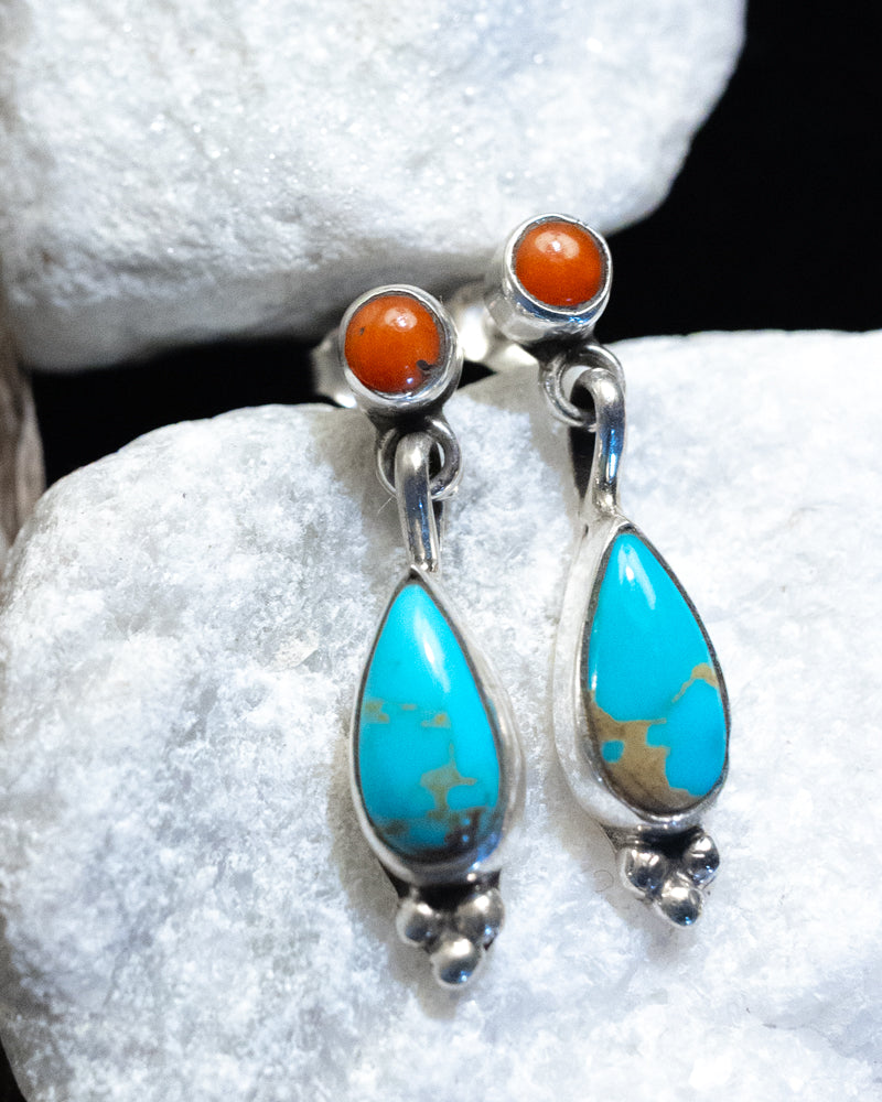 Turquoise & Coral Earrings - Smokin' Blues Turquoise