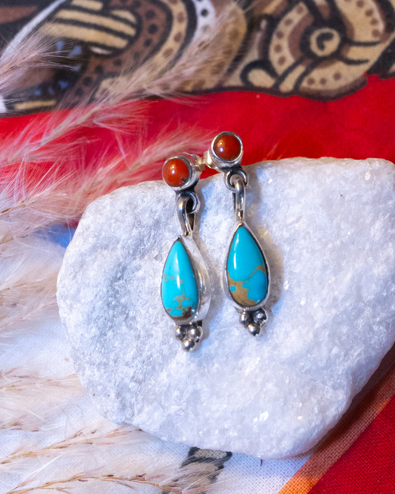 Turquoise & Coral Earrings - Smokin' Blues Turquoise