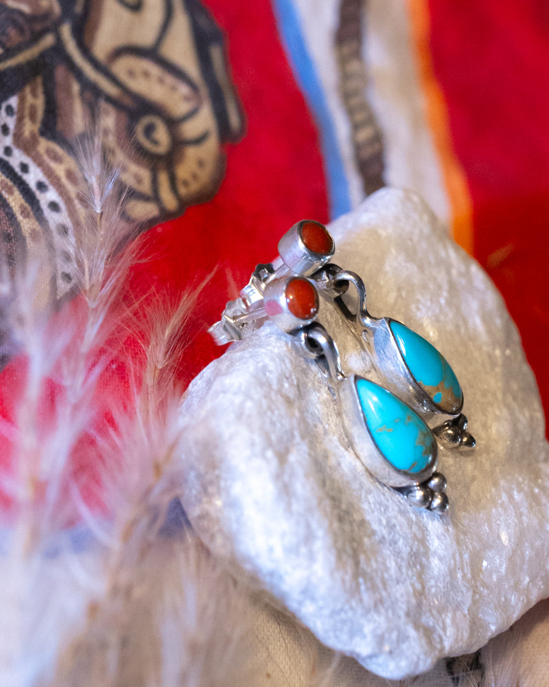 Turquoise & Coral Earrings - Smokin' Blues Turquoise