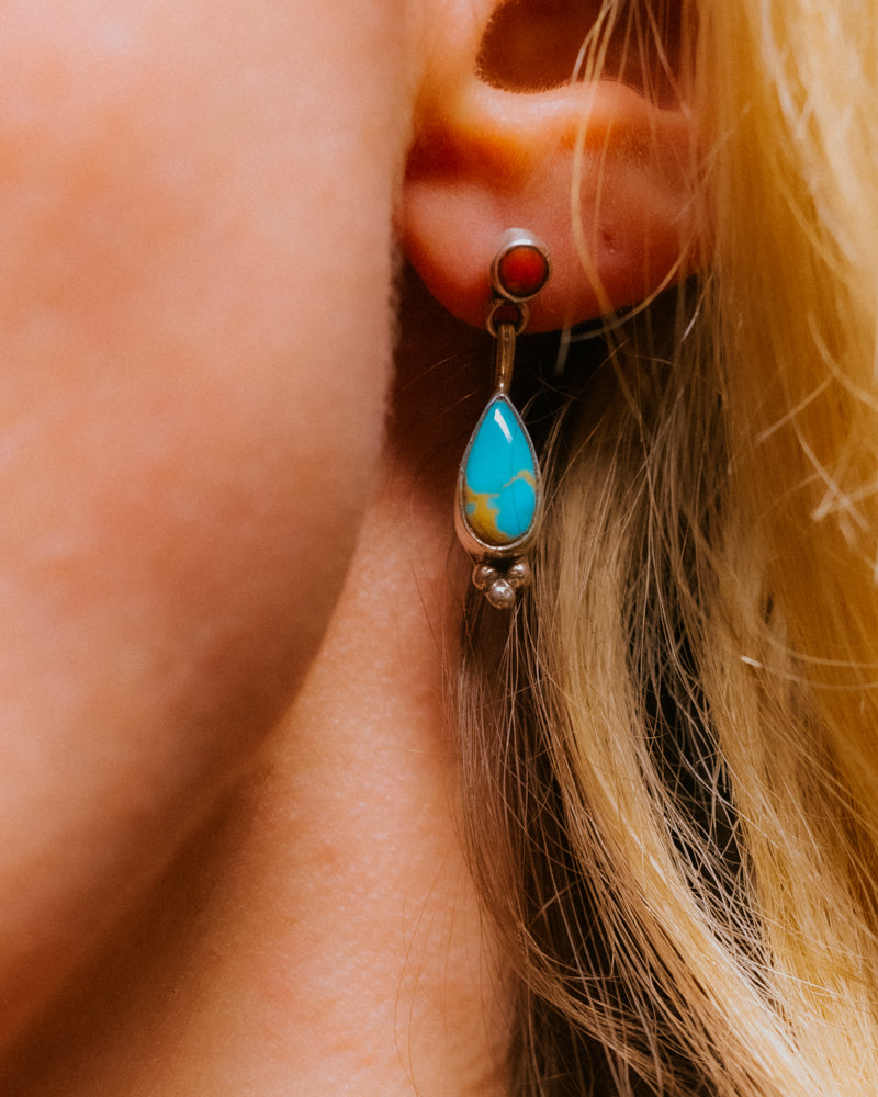 Turquoise & Coral Earrings - Smokin' Blues Turquoise