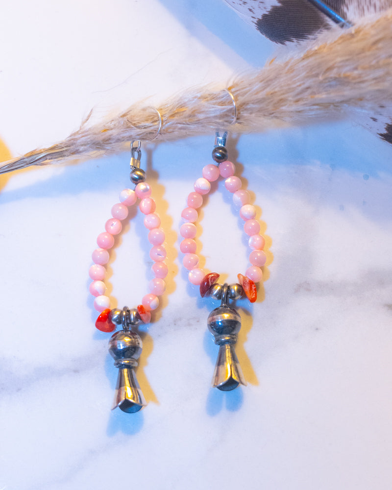 Pink Conch Earrings - Smokin' Blues Turquoise