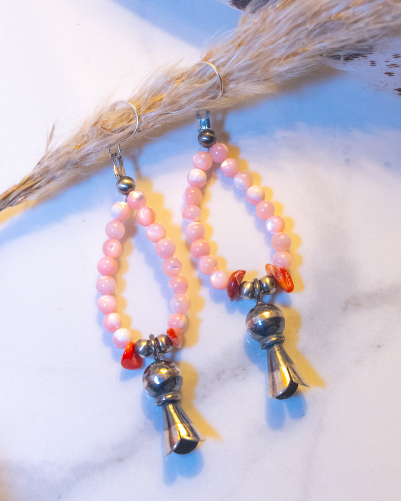 Pink Conch Earrings - Smokin' Blues Turquoise