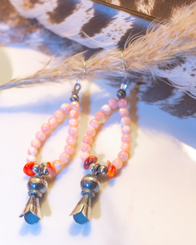 Pink Conch Earrings - Smokin' Blues Turquoise