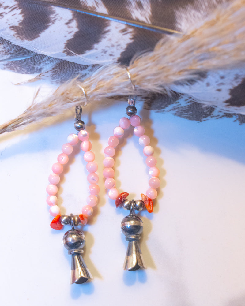 Pink Conch Earrings - Smokin' Blues Turquoise