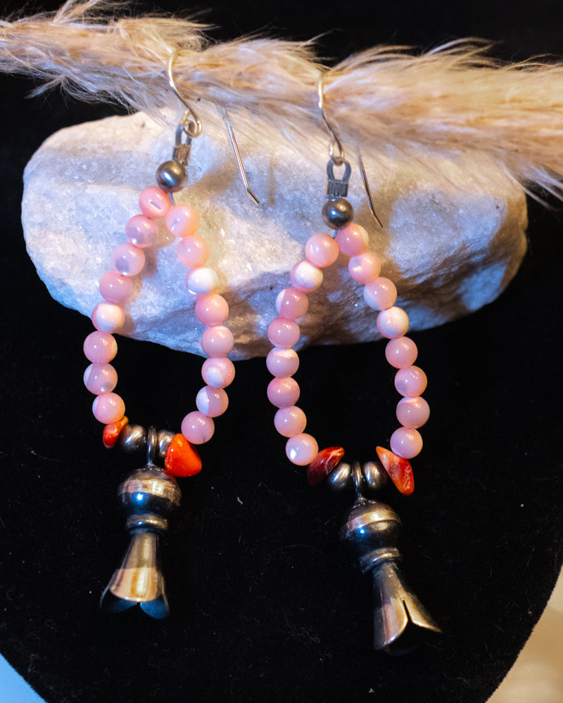 Pink Conch Earrings - Smokin' Blues Turquoise
