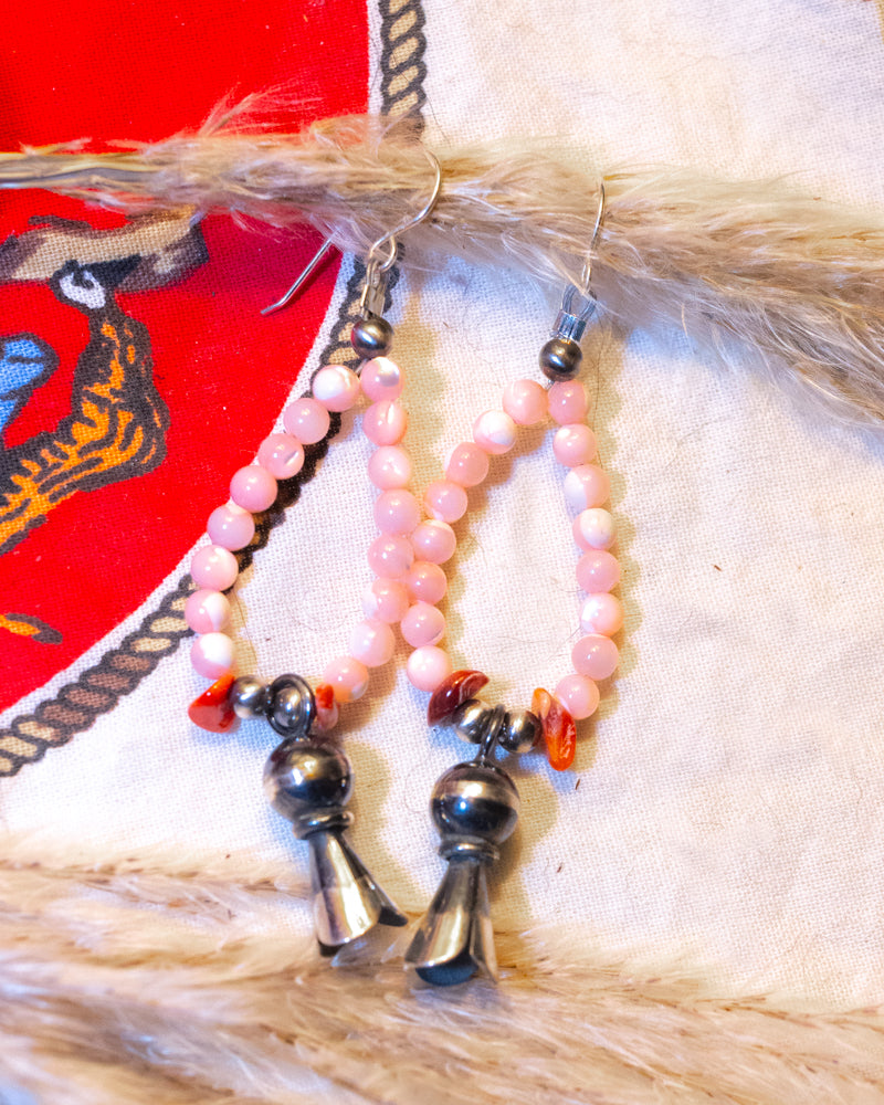 Pink Conch Earrings - Smokin' Blues Turquoise