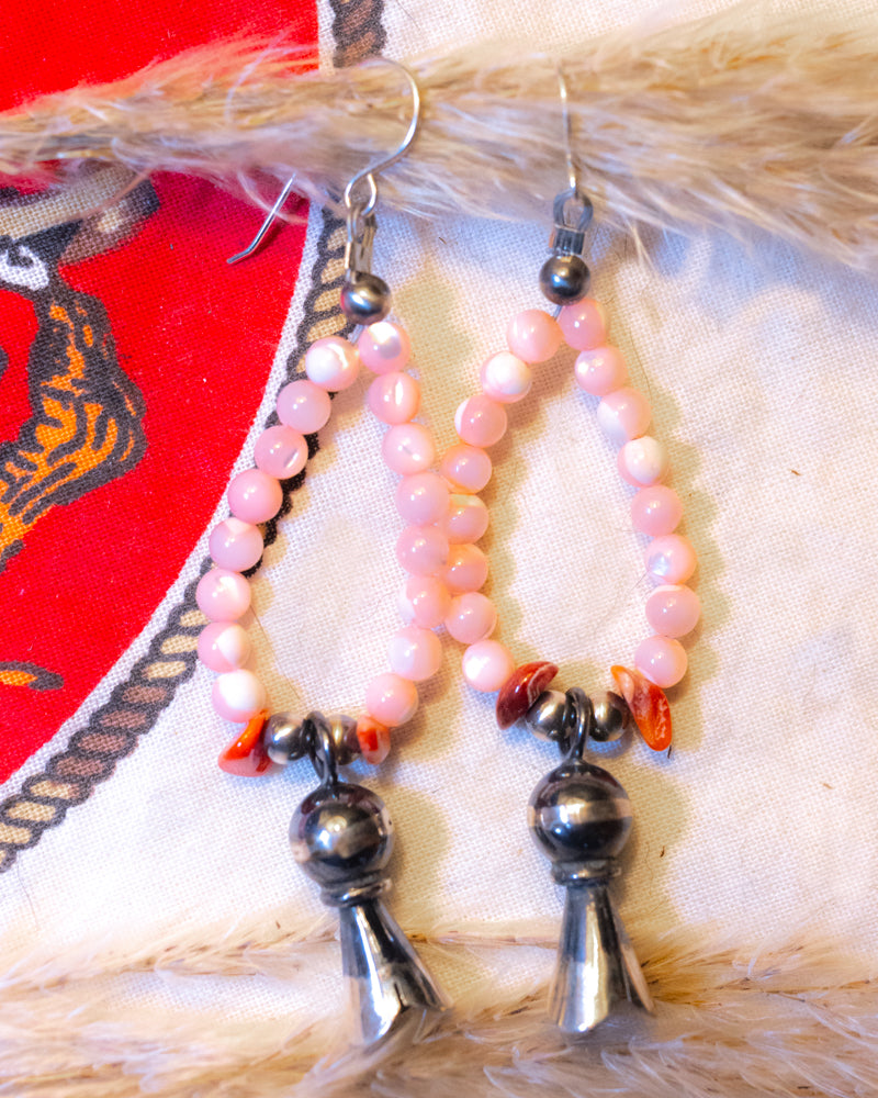Pink Conch Earrings - Smokin' Blues Turquoise