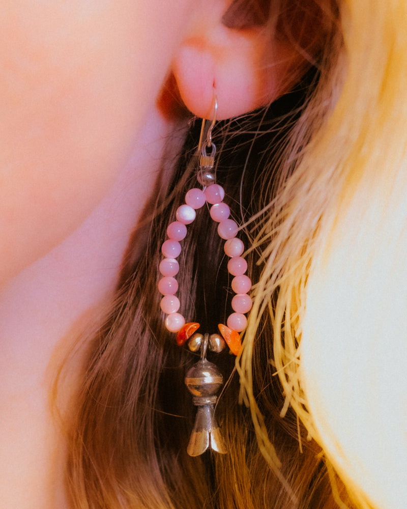 Pink Conch Earrings - Smokin' Blues Turquoise