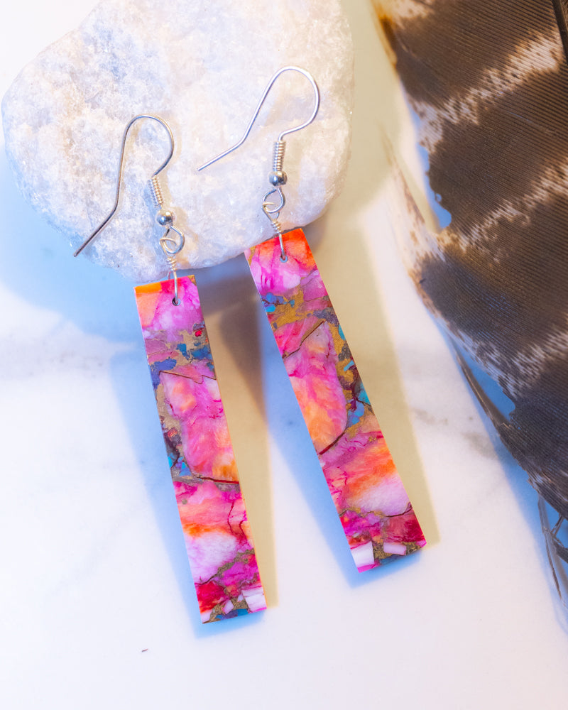 Pink Slab Earrings - Smokin' Blues Turquoise