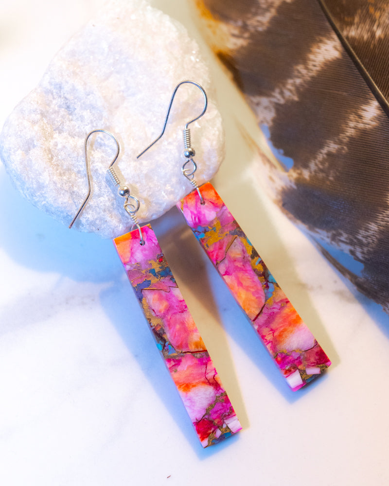 Pink Slab Earrings - Smokin' Blues Turquoise