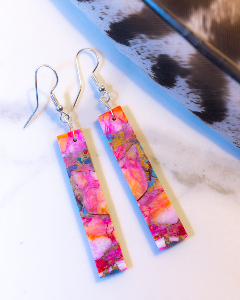 Pink Slab Earrings - Smokin' Blues Turquoise