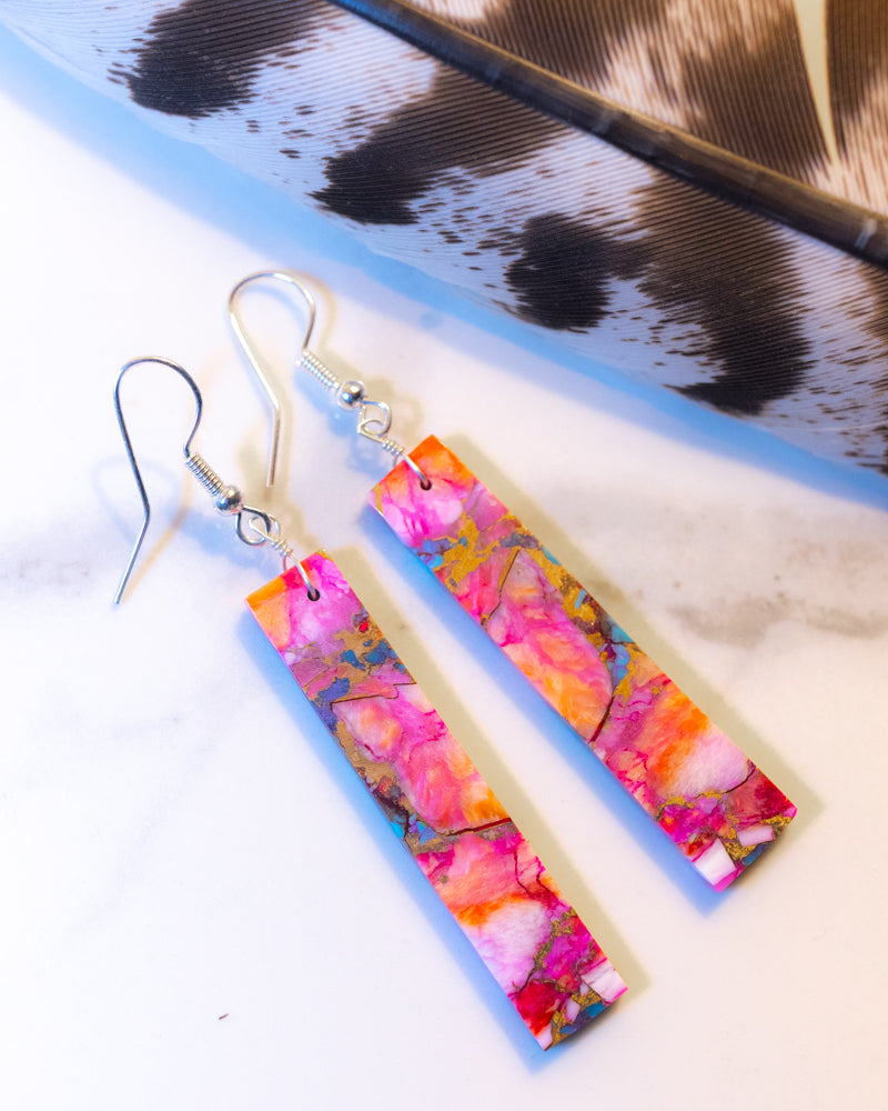 Pink Slab Earrings - Smokin' Blues Turquoise