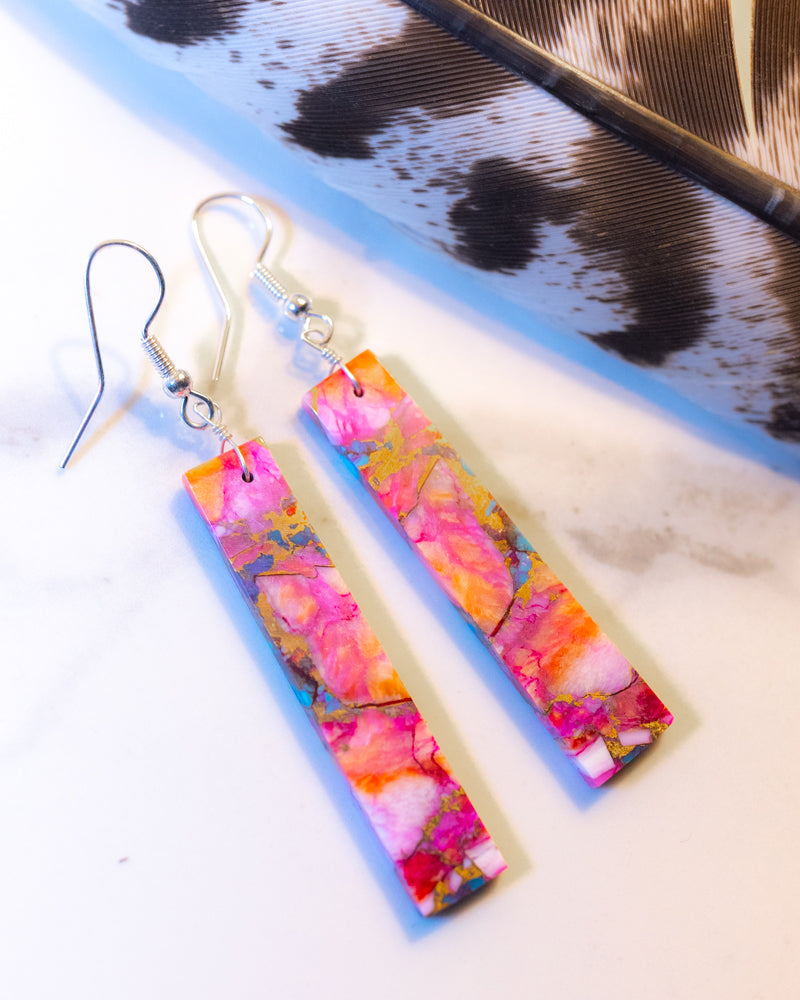 Pink Slab Earrings - Smokin' Blues Turquoise