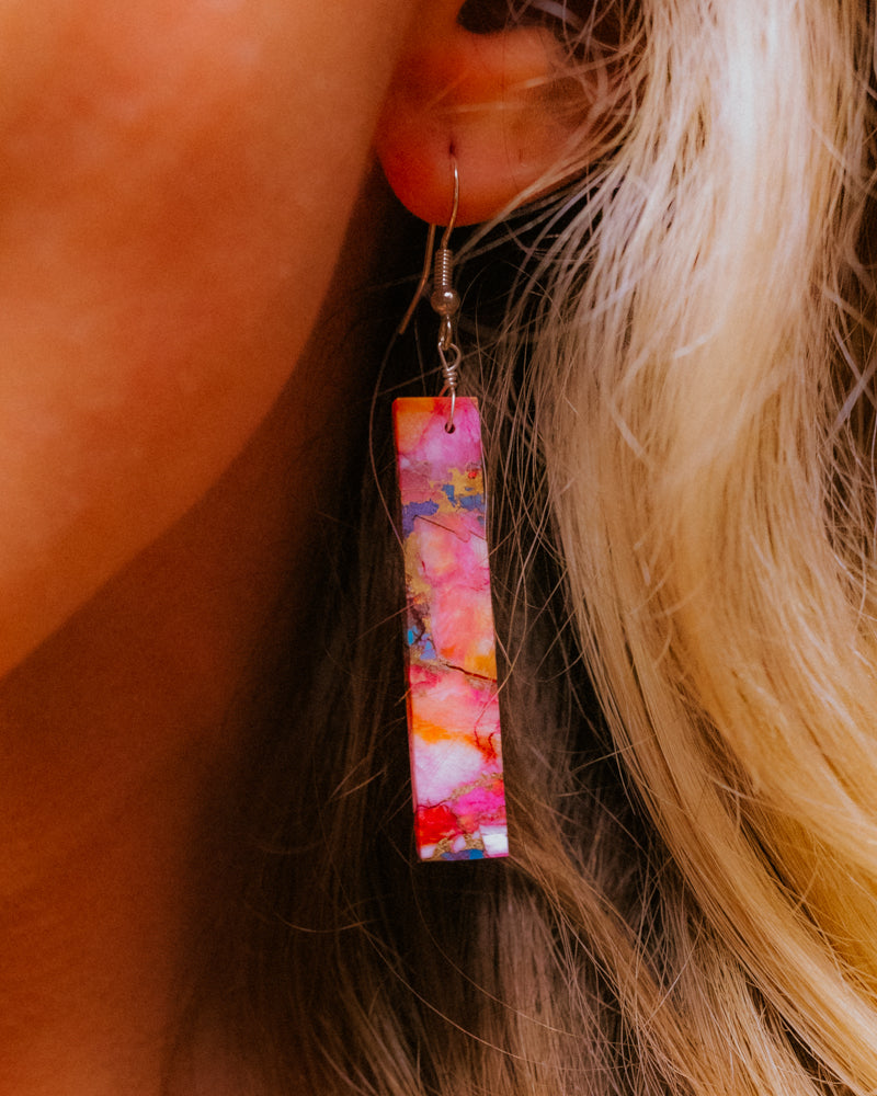 Pink Slab Earrings - Smokin' Blues Turquoise