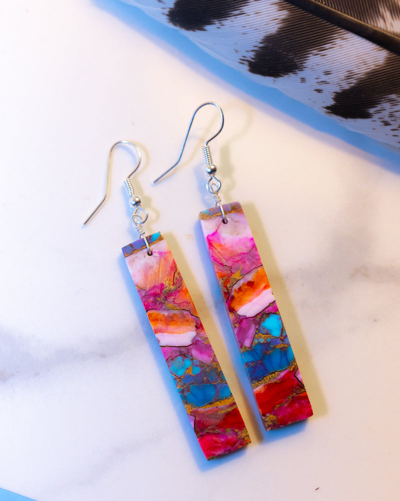 Pink Dahlia Earrings - Smokin' Blues Turquoise
