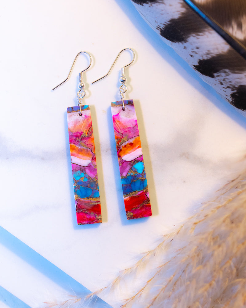 Pink Dahlia Earrings - Smokin' Blues Turquoise