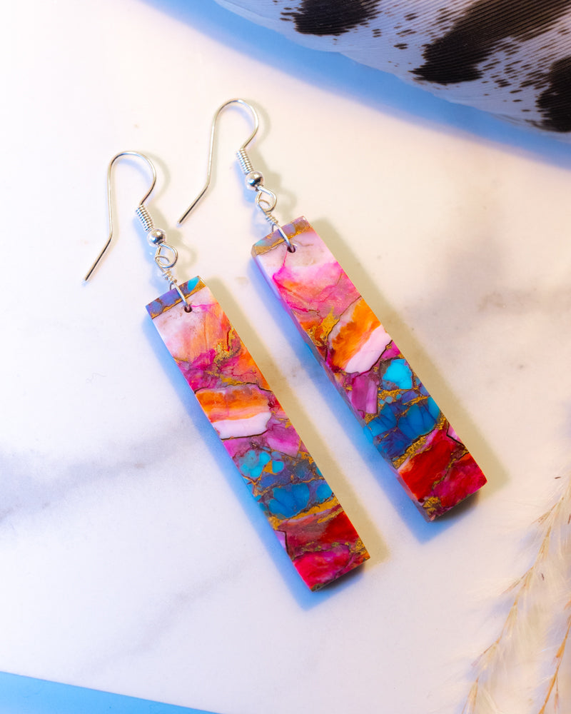 Pink Dahlia Earrings - Smokin' Blues Turquoise