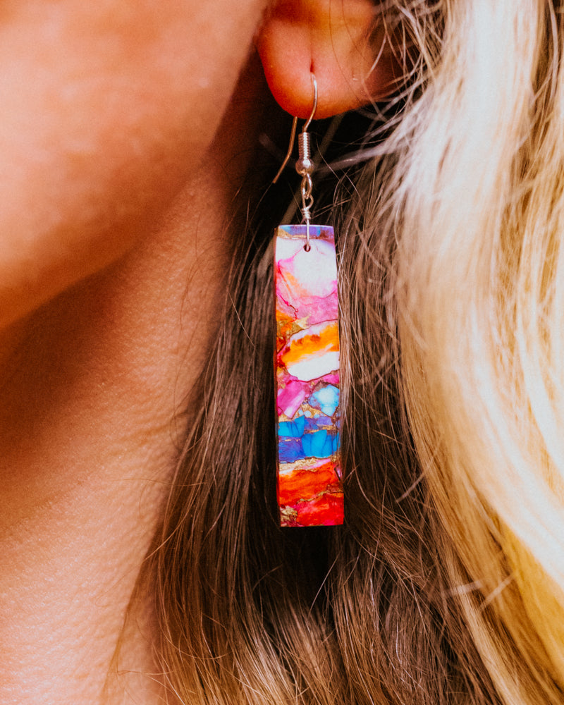 Pink Dahlia Earrings - Smokin' Blues Turquoise