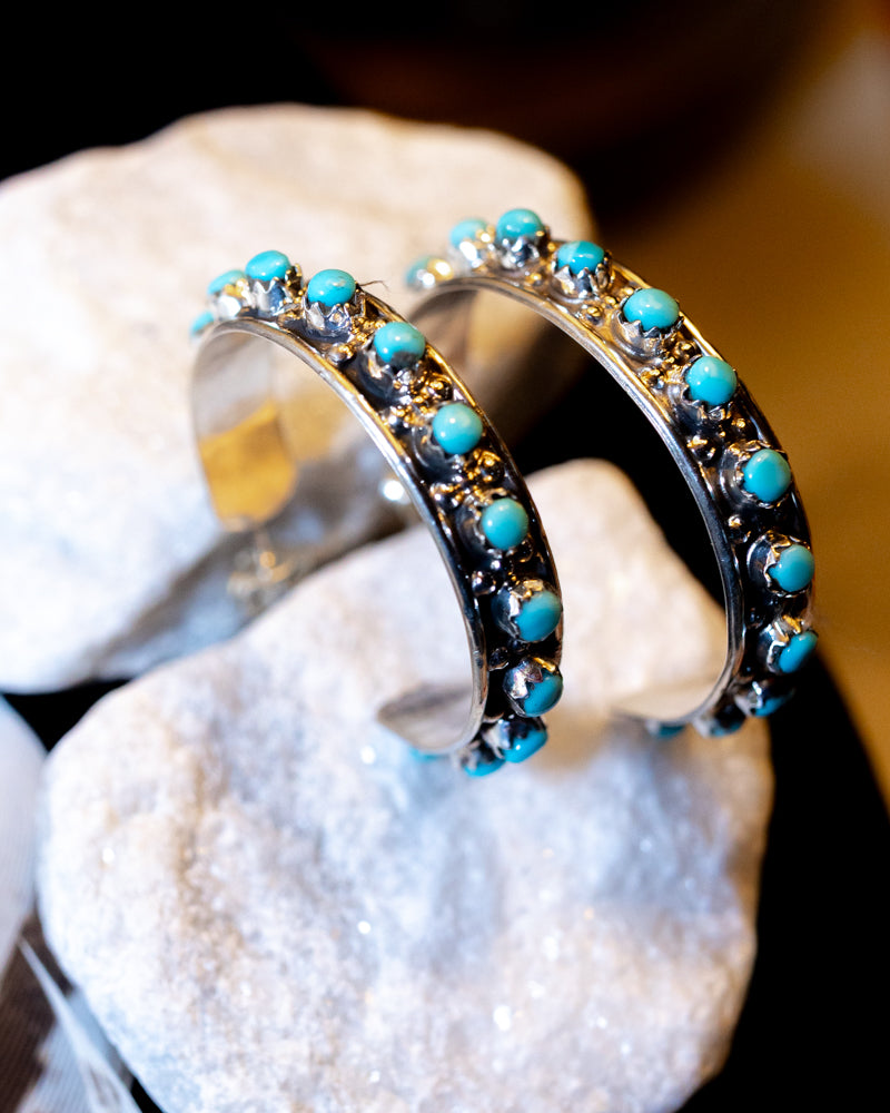 Turquoise Hoop Earrings - Smokin' Blues Turquoise