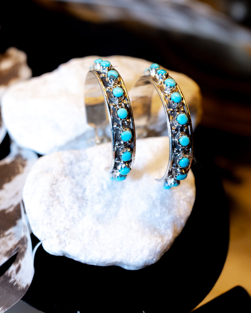 Turquoise Hoop Earrings - Smokin' Blues Turquoise